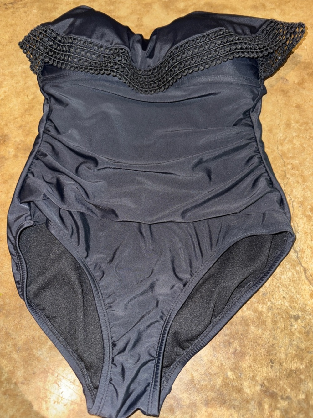 Kona Sol Black One-Piece Swimsuit with Decorative Trim